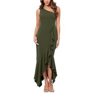 XSCAPE Women's Panel Hi Low Cocktail and Party Dress Olive Green Size 8 NWT